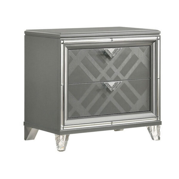 Nightstand with Embossed Pattern and Acrylic Legs, Gray