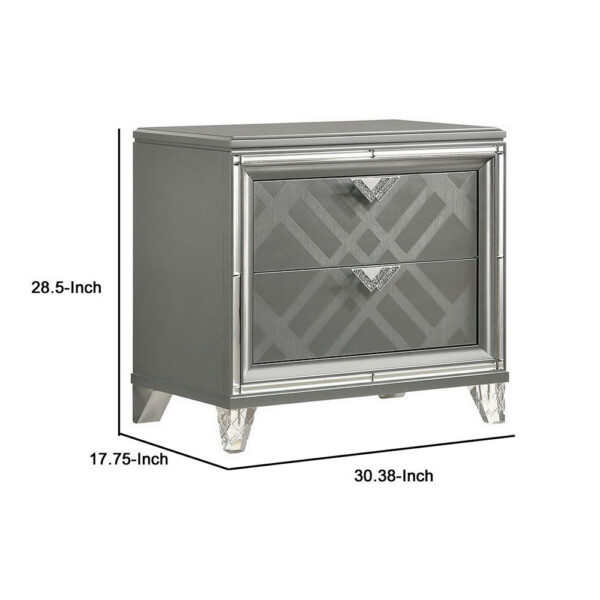 Nightstand with Embossed Pattern and Acrylic Legs, Gray
