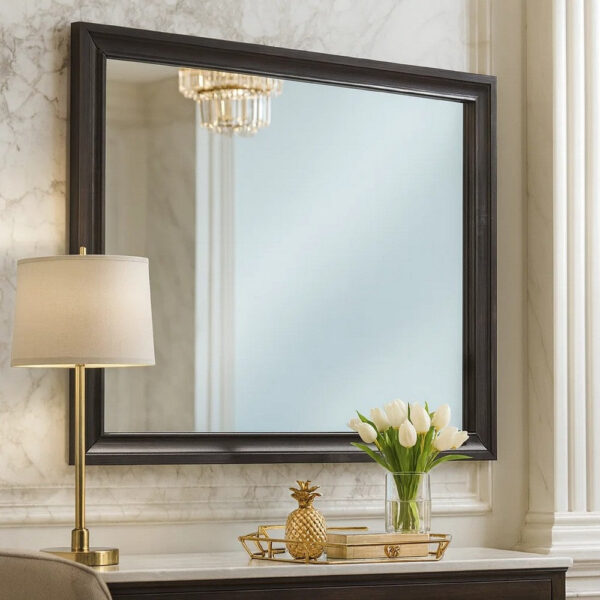 Mirror with Wooden Frame and Molded Detail, Dark Gray