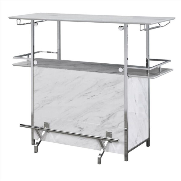 15022026699173f6969ba.jpeg Bar Table with Faux Marble and Chrome Finish, White and Silver