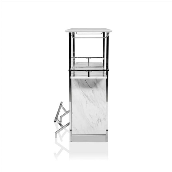 15022026699173f92117d.jpeg Bar Table with Faux Marble and Chrome Finish, White and Silver