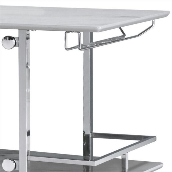 15022026699173fa55573.jpeg Bar Table with Faux Marble and Chrome Finish, White and Silver