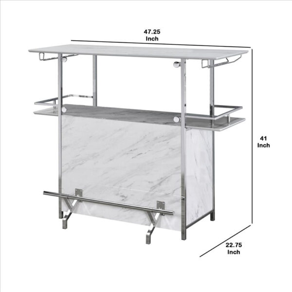 15022026699173fc156e2.jpeg Bar Table with Faux Marble and Chrome Finish, White and Silver