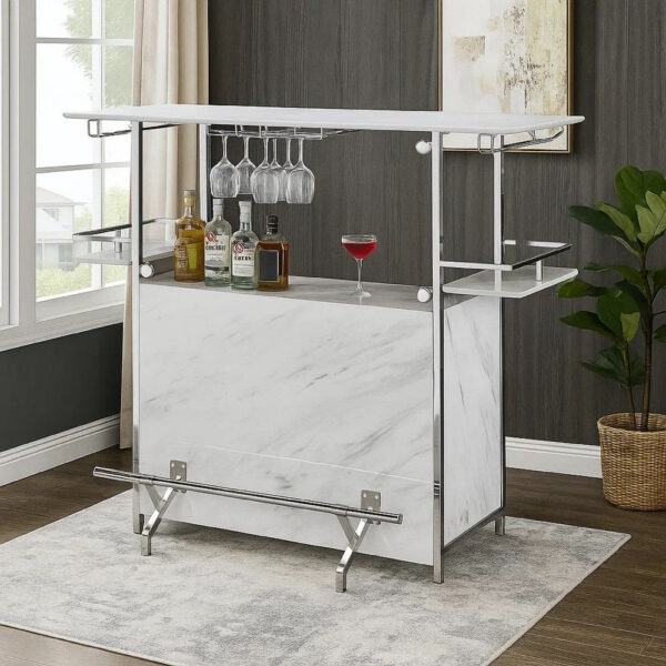 15022026699173ff49233.jpeg Bar Table with Faux Marble and Chrome Finish, White and Silver