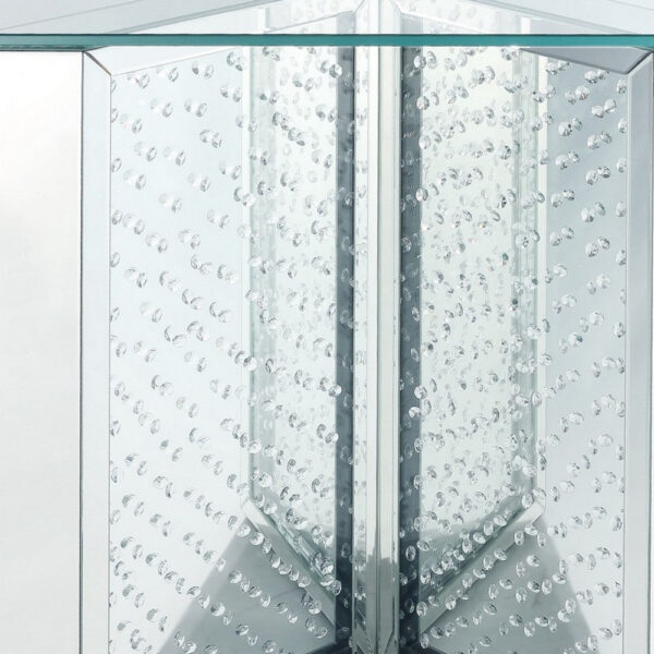 Console Table with Mirrored V Shaped Base, Silver