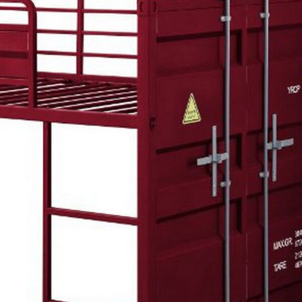 Twin Loft Bed with Metal Frame and Slide, Red