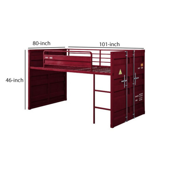 Twin Loft Bed with Metal Frame and Slide, Red