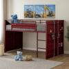 Twin Loft Bed with Metal Frame and Slide, Red