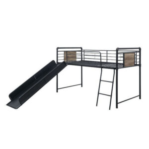 Twin Loft Bed with Tubular Metal Frame and Slide, Dark Bronze