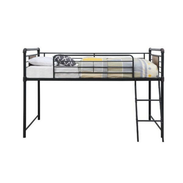Twin Loft Bed with Tubular Metal Frame and Slide, Dark Bronze