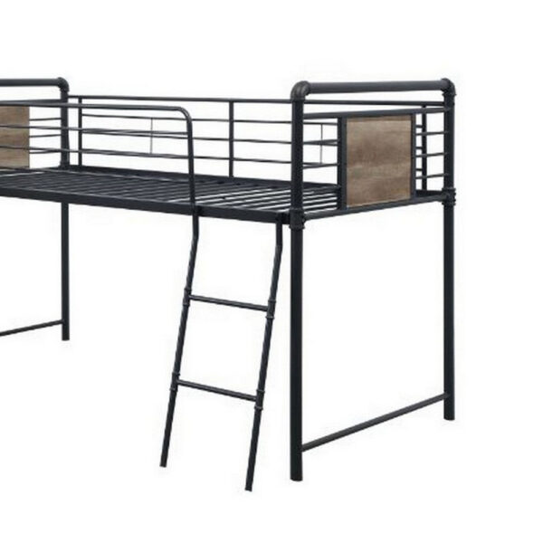 Twin Loft Bed with Tubular Metal Frame and Slide, Dark Bronze