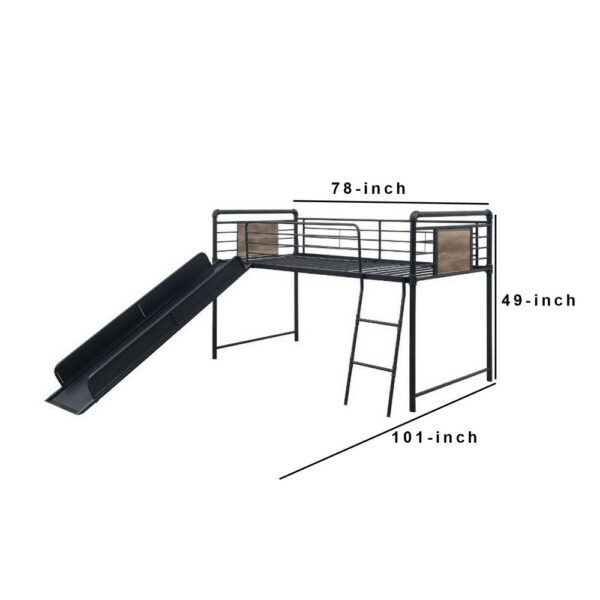 Twin Loft Bed with Tubular Metal Frame and Slide, Dark Bronze