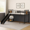 Twin Loft Bed with Tubular Metal Frame and Slide, Dark Bronze