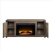 TV Stand and Fireplace with 2 Doors and Metal Brackets, Rustic Brown
