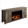 TV Stand and Fireplace with 2 Doors and Metal Brackets, Rustic Brown