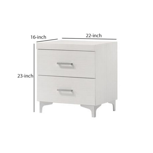 Nightstand with 2 Drawers and Bar Handle, White