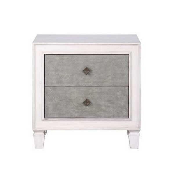 Nightstand with 2 Drawers and Diamond Handle, Gray