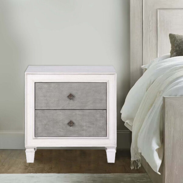 Nightstand with 2 Drawers and Diamond Handle, Gray