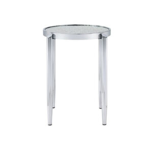 End Table with Tubular Rounded Legs and Frosted Glass Top, Silver