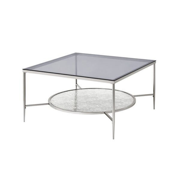 Coffee Table with Textured Round Shelf, Silver