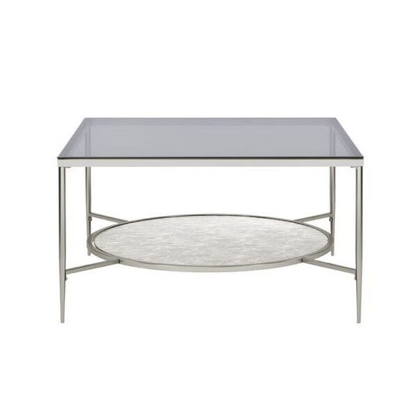 Coffee Table with Textured Round Shelf, Silver
