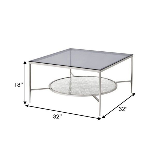 Coffee Table with Textured Round Shelf, Silver