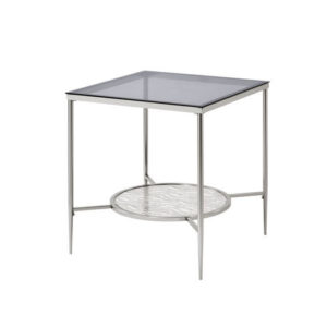 End Table with Textured Round Shelf, Silver