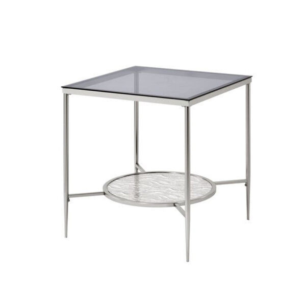 End Table with Textured Round Shelf, Silver