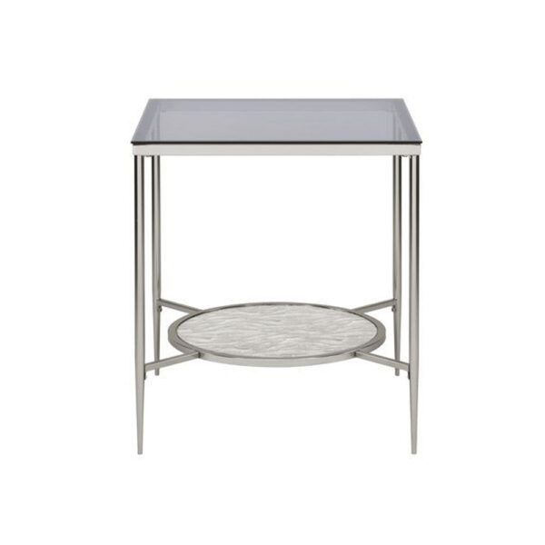 End Table with Textured Round Shelf, Silver