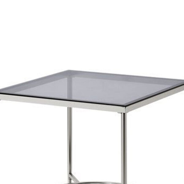 End Table with Textured Round Shelf, Silver