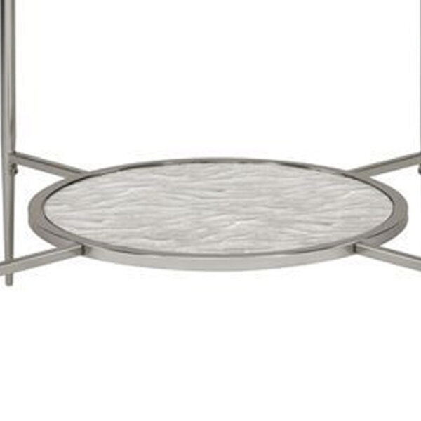 End Table with Textured Round Shelf, Silver