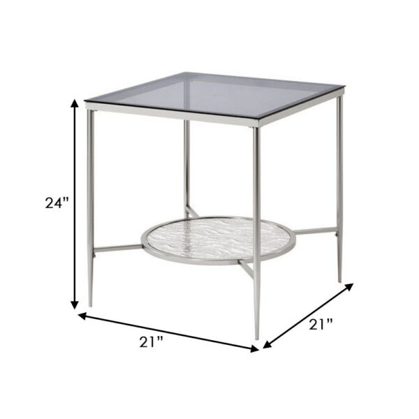 End Table with Textured Round Shelf, Silver