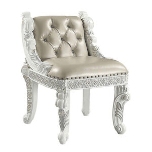 Vanity Stool with Nailhead Trim and Queen Anne Legs, White