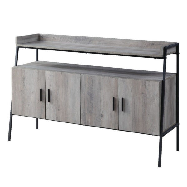 150220266991751c91537.jpeg TV Stand with 2 Double Door Cabinet and Tubular Frame, Oak Gray