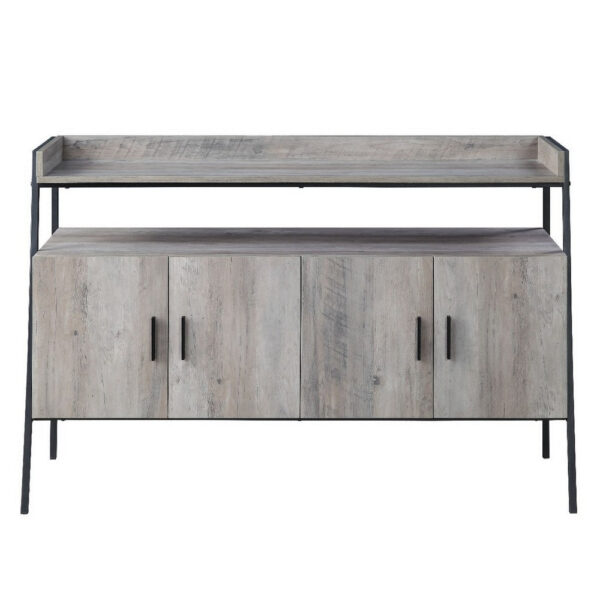 150220266991751e5d846.jpeg TV Stand with 2 Double Door Cabinet and Tubular Frame, Oak Gray