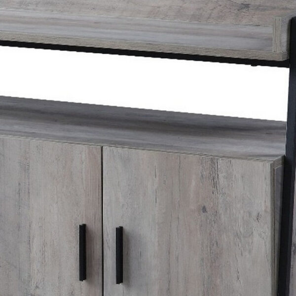 15022026699175220d61d.jpeg TV Stand with 2 Double Door Cabinet and Tubular Frame, Oak Gray