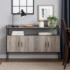 1502202669917525e9f51.jpeg TV Stand with 2 Double Door Cabinet and Tubular Frame, Oak Gray