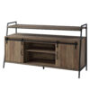 TV Stand with 2 Sliding Barn Doors and Tubular Frame, Oak Brown