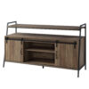 TV Stand with 2 Sliding Barn Doors and Tubular Frame, Oak Brown