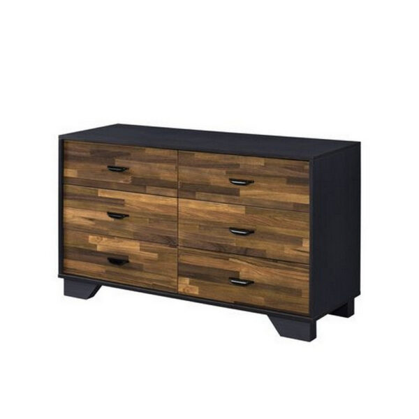 150220266991755f728ff.jpeg Dresser with 6 Drawers and Butcher Block Pattern, Brown and Gray
