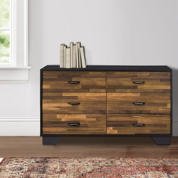 1502202669917567cab36.jpeg Dresser with 6 Drawers and Butcher Block Pattern, Brown and Gray
