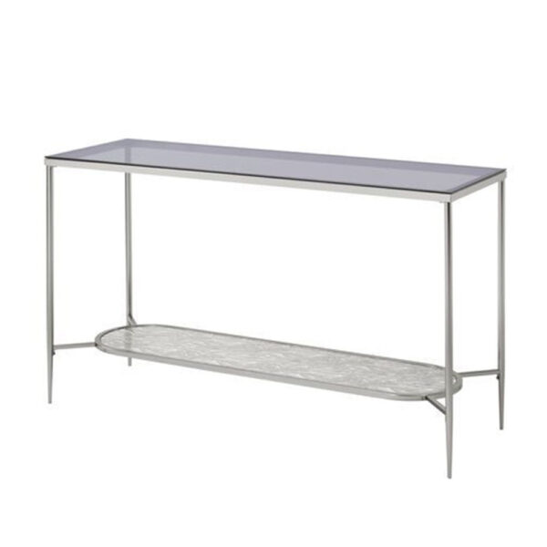 Sofa Table with Textured Obround Shelf, Silver