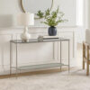 Sofa Table with Textured Obround Shelf, Silver