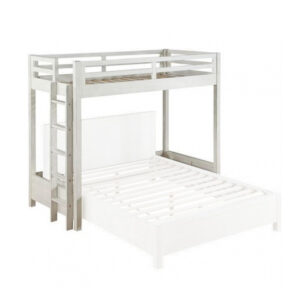 Twin Loft Bed with 1 Queen Bed and Fixed Ladder, White