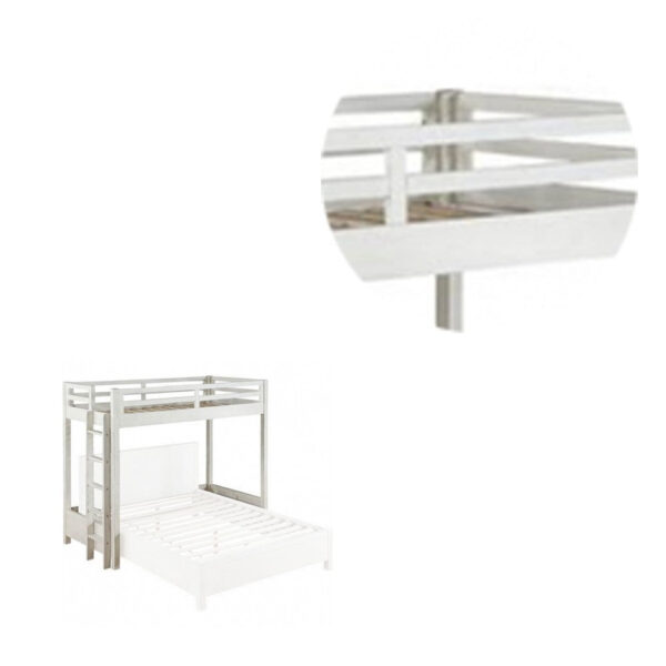 Twin Loft Bed with 1 Queen Bed and Fixed Ladder, White