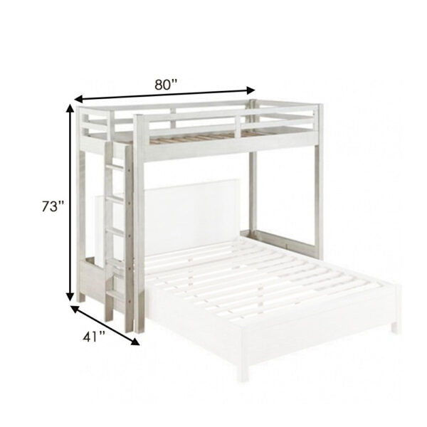 Twin Loft Bed with 1 Queen Bed and Fixed Ladder, White