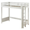 Twin Loft Bed with 1 Queen Bed and Fixed Ladder, White