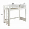 Twin Loft Bed with 1 Queen Bed and Fixed Ladder, White