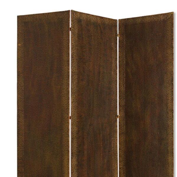 15022026699175a9df35d.jpeg Metal 3 Panel Screen with Textured Nub Head Accent Borders, Brown