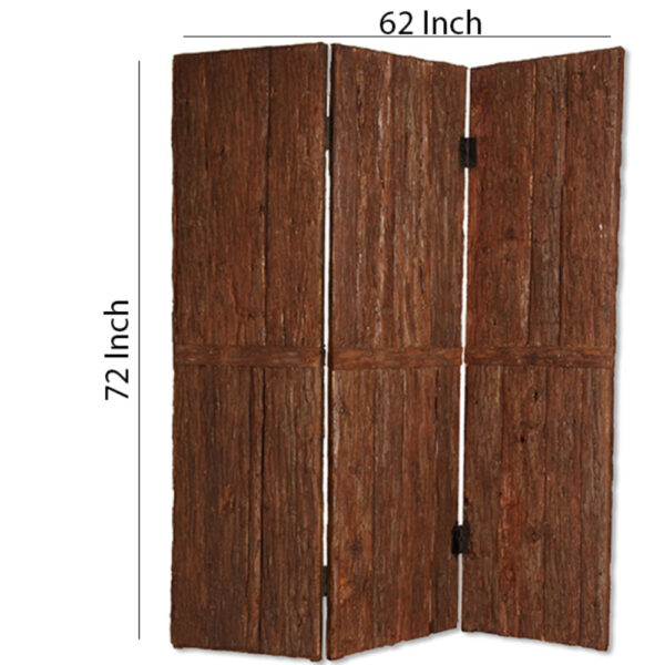 Wooden Foldable 3 Panel Room Divider with Plank Style, Small, Brown